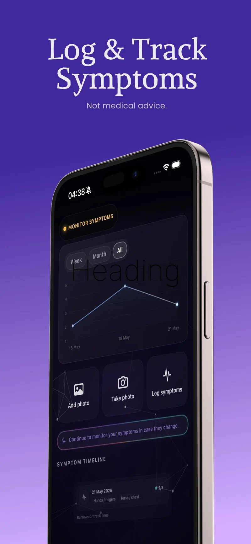 Log and track symptoms screen