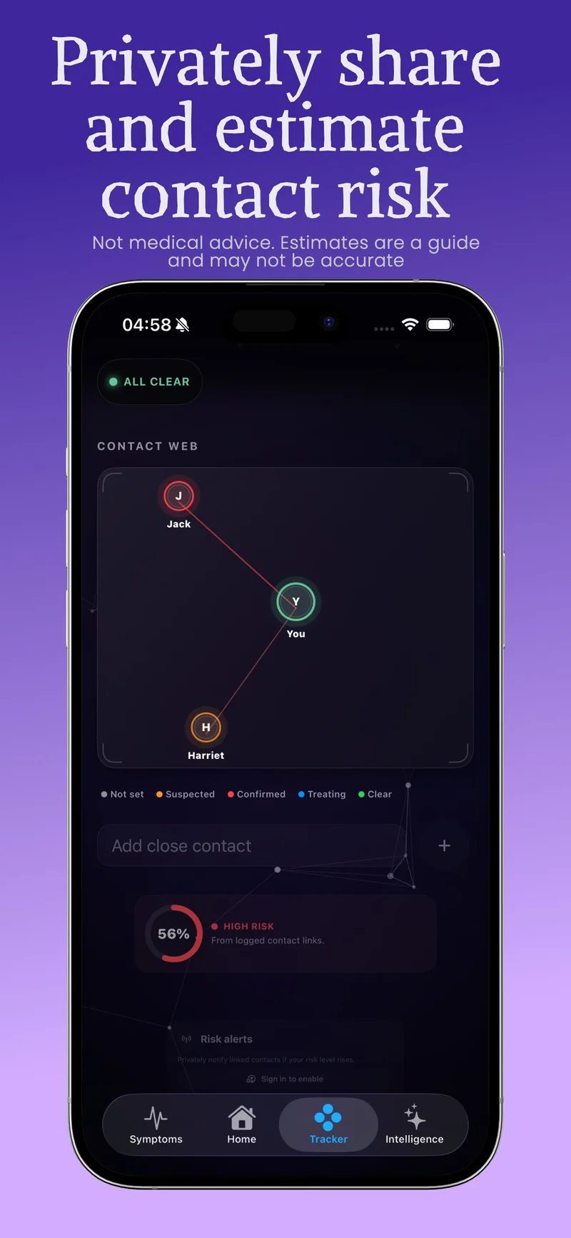 Privately share and estimate contact risk screen