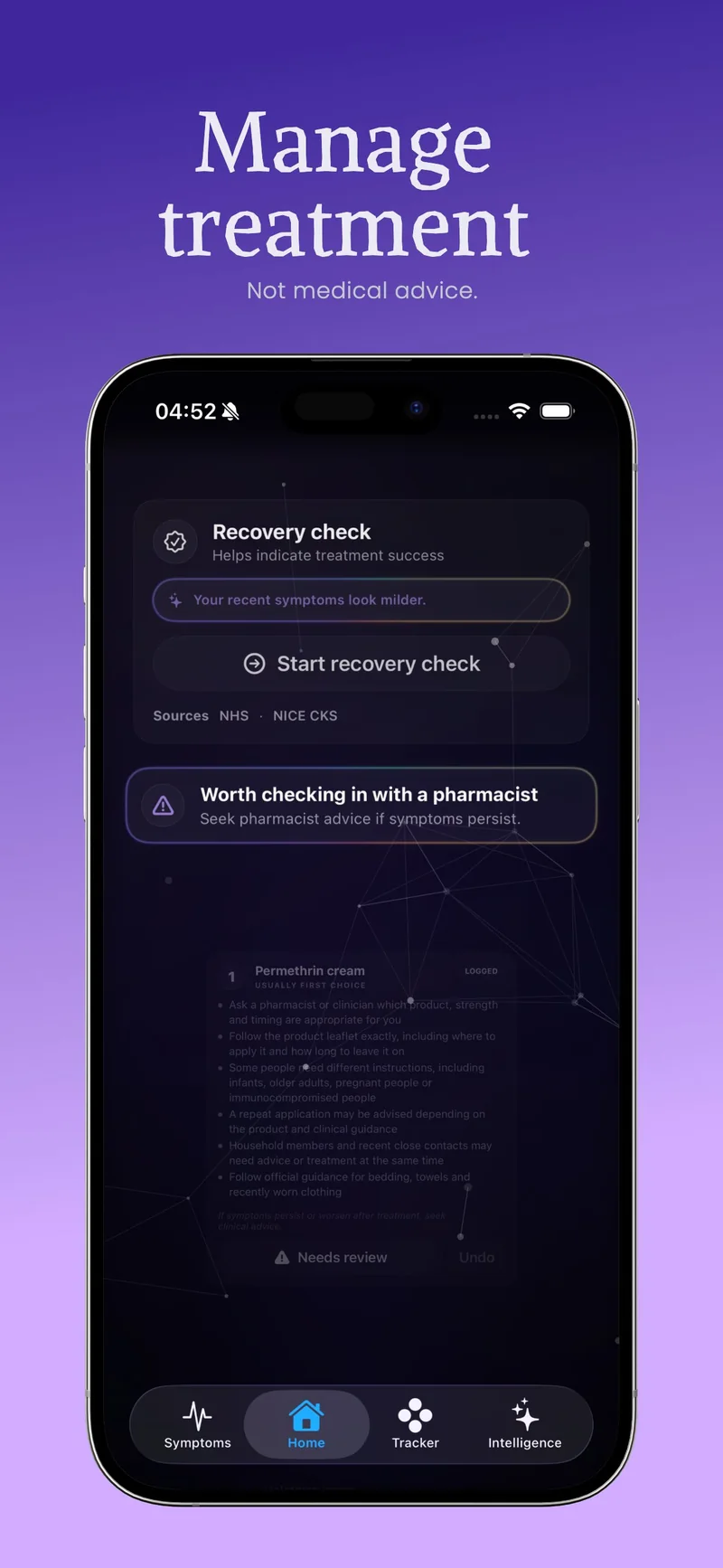Manage treatment screen